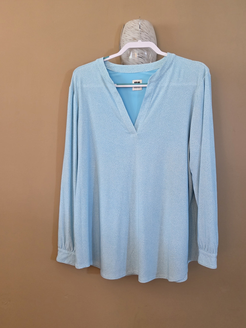 Anne Klein Sky Blue V-Neck Long-Sleeve Blouse